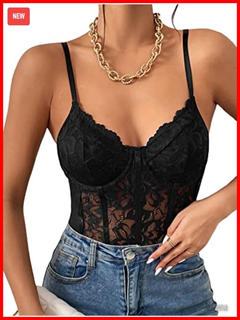 Milumia Mesh Lace Bodysuit Spaghetti Strap Bustier Corset Top